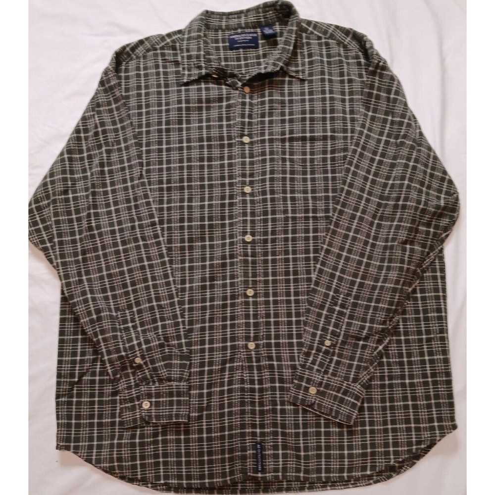 American Eagle Mens XL Long Sleeve Olive Button Up Plaid Shirt